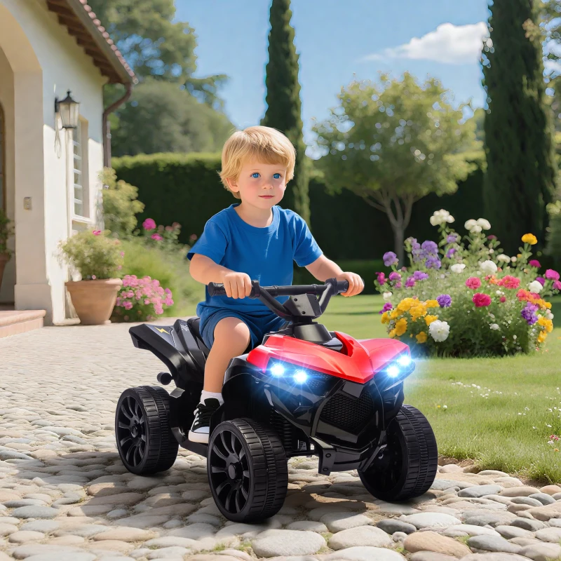 Qaba 6V Kids ATV, 4 Wheeler Electric Ride on Car with Music and LED Headlights, for Ages 18-56 Months Boys and Girls, Red