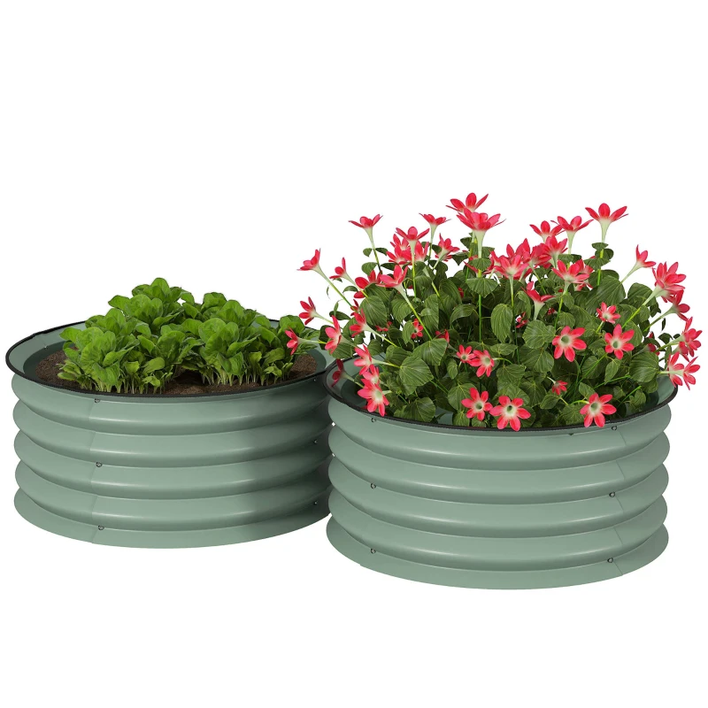 Outsunny Set of 2 Raised Garden Bed, Metal Planter Box with Safety Edging, Easy-to-assemble Stock Tank, Green