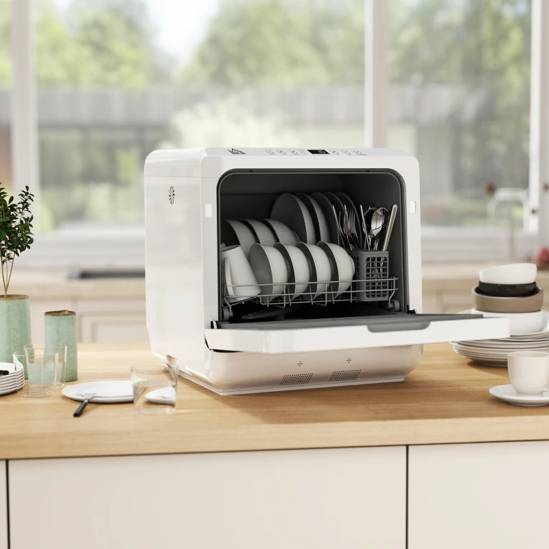HOMCOM Portable Dishwasher, Counter Dishwasher with 4 Place Settings, 5 Washing Programs, Air-Dry Function, 6L Water Tank