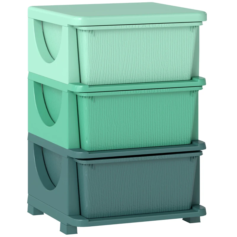 Qaba 3 Tier Kids Storage Unit, Toy Organizers and Storage with 3 Drawer for Bedroom Nursery Living Room for Boys Girls Green