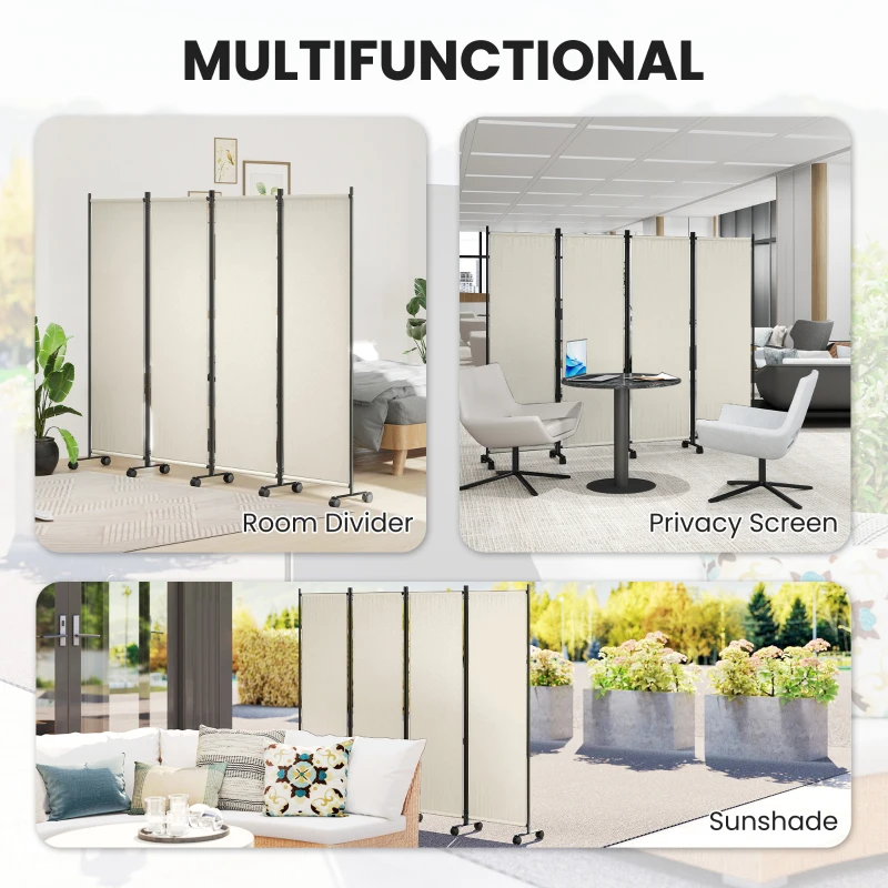 Outsunny Folding Room Divider with Castor Wheels, Rolling Privacy Screen for Home Office Bedroom, 5.6ft Tall