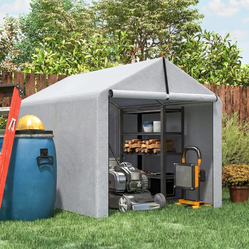 Outsunny 7' x 5' Portable Shed, Waterproof Bike Tent with Roll-up Zipper Door and Galvanized Metal Frame for Bike