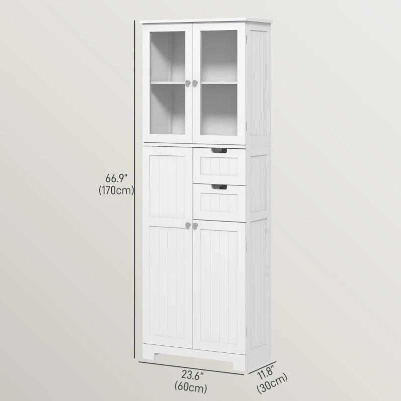 HOMCOM Floor Bathroom Storage Cabinet, Tall Bathroom Cabinet with Adjustable Shelves, for Kitchen, Living Room, White
