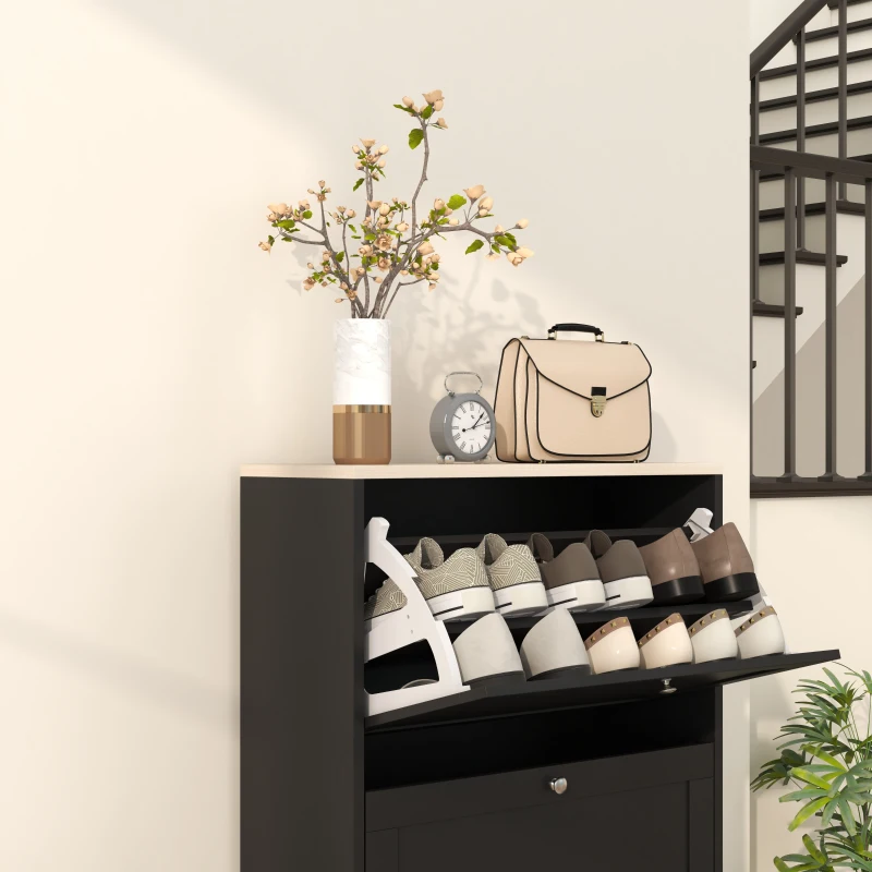 HOMCOM Modern Shoe Storage with 3 Flip Drawers and Adjustable Shelves, Shoe Cabinet Organizer for 12-18 Pairs of Shoes, Black