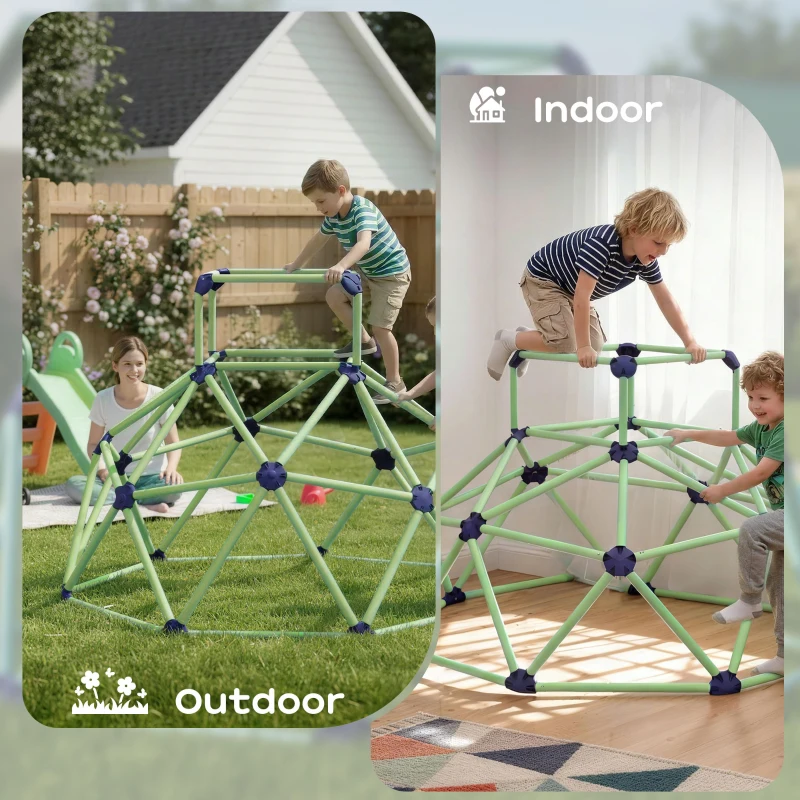 Qaba Climbing Dome, 6FT Geometric Dome Climber, Indoor Outdoor Jungle Gym Playground for Kids 3-8 Boys Girls, Green