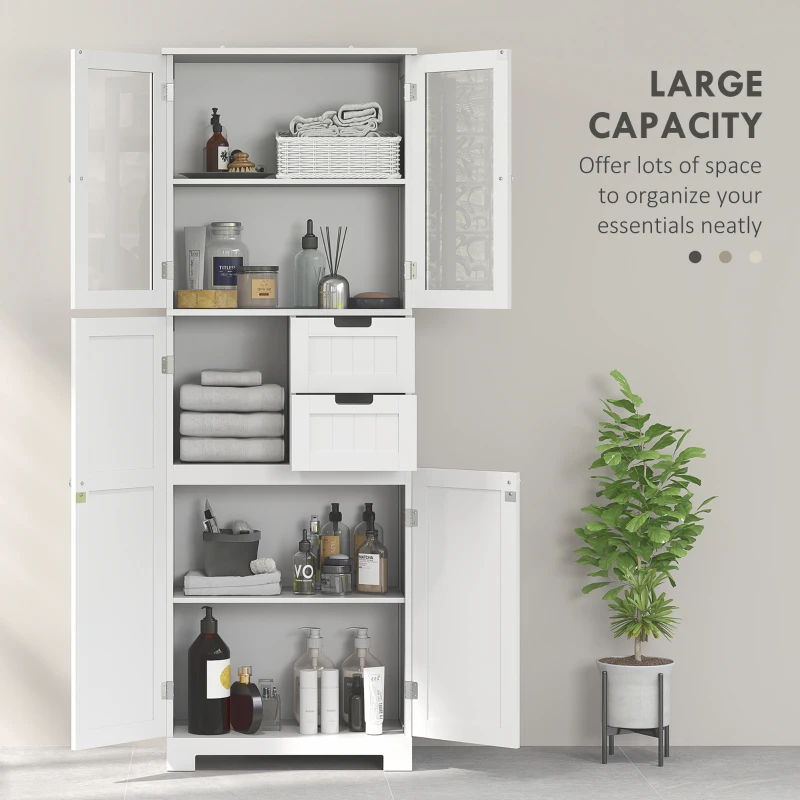 HOMCOM Floor Bathroom Storage Cabinet, Tall Bathroom Cabinet with Adjustable Shelves, for Kitchen, Living Room, White