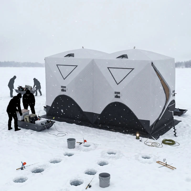 Outsunny 8-Person Insulated Ice Fishing Tent Shelter with Ventilation Windows and Carry Bag, for -22℉, Grey
