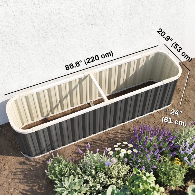 Outsunny Galvanized Raised Garden Bed, Deep Root Planter Box, Outdoor Garden Bed with Plant Labels, 7' x 2' x 2', Dark Grey