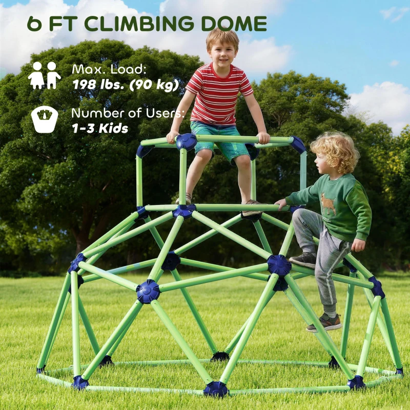 Qaba Climbing Dome, 6FT Geometric Dome Climber, Indoor Outdoor Jungle Gym Playground for Kids 3-8 Boys Girls, Green