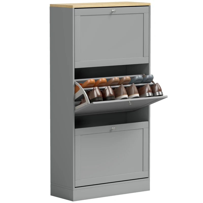 HOMCOM Modern Shoe Storage with 3 Flip Drawers and Adjustable Shelves, Shoe Cabinet Organizer for 12-18 Pairs of Shoes, Grey