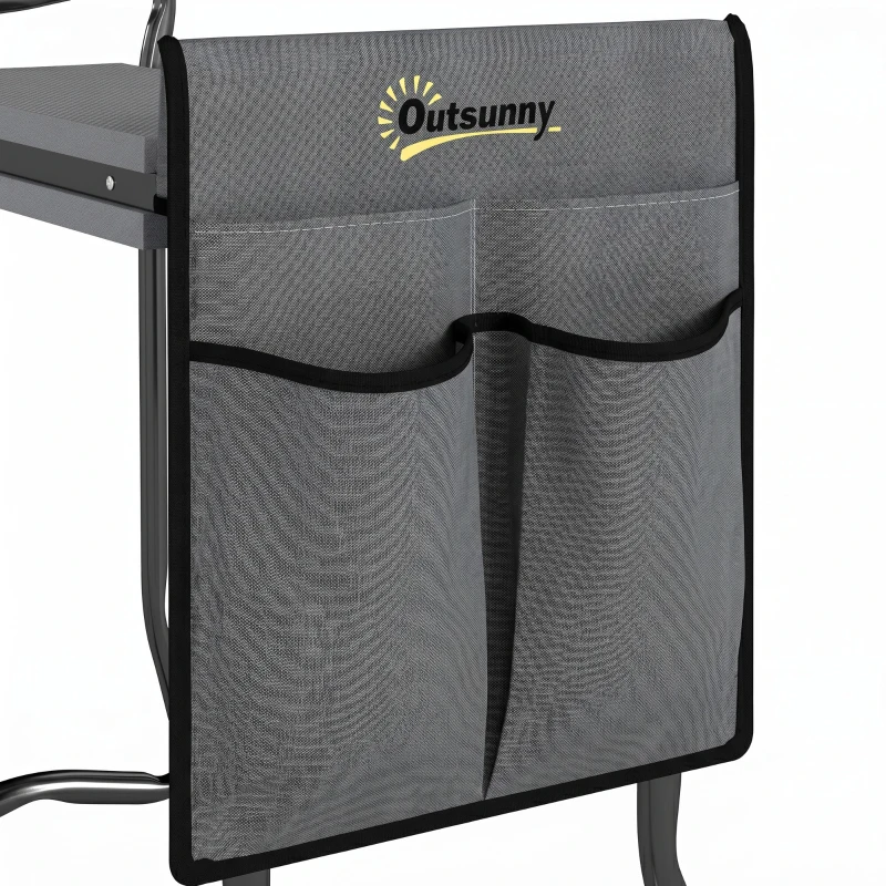 Outsunny Garden Kneeler and Seat, Foldable Gardening Stool Bench with Thick EVA Foam Kneeling Pad and Large Tool Pouch, Grey