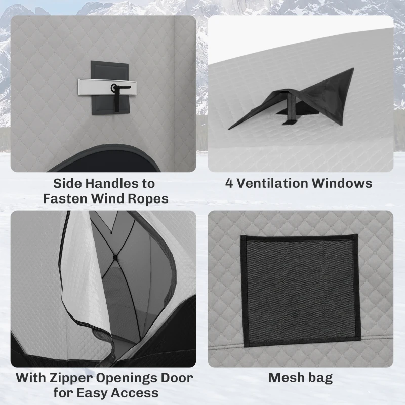 Outsunny 8-Person Insulated Ice Fishing Tent Shelter with Ventilation Windows and Carry Bag, for -22℉, Grey