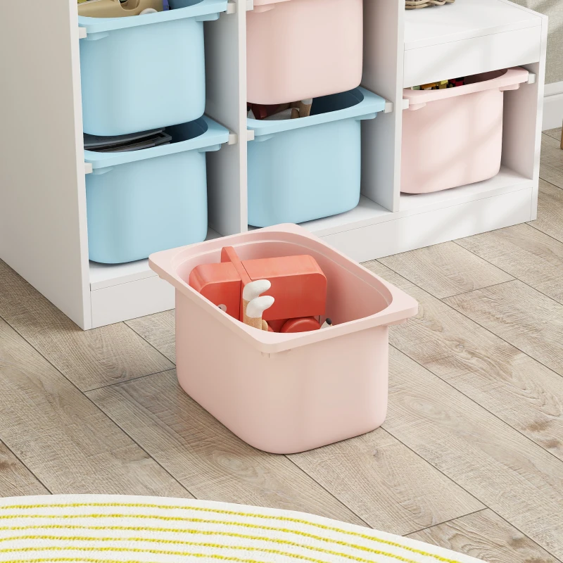 Qaba 3 Layers Toy Storage Organizer Kids Bookshelf Children Toy Storage w/ 6 Plastic Bins, Blue & Pink