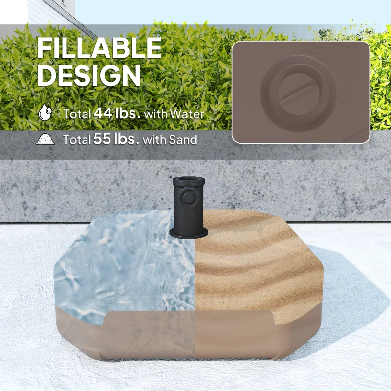Outsunny Square Patio Umbrella Base Holder, Heavy Duty Outdoor Umbrella Stand Base, Filled Up to 55lbs with Sand or 44lbs with Water for Garden, Poolside, Brown