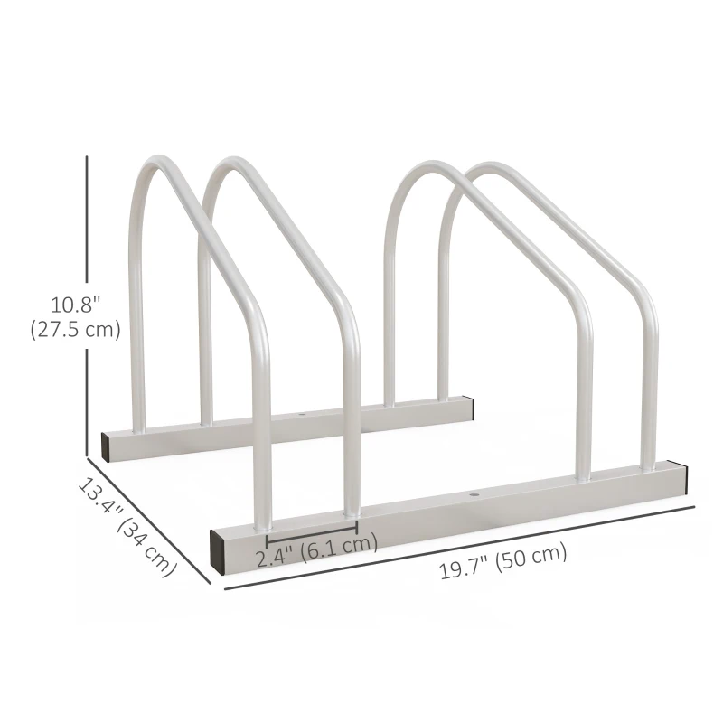 HOMCOM 2-Bike Adjustable Bike Rack, Steel Bike Stand, Ground Mount Garage Organizer for Indoor and Outdoor Use, Silver