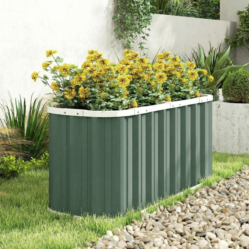 Outsunny Galvanized Raised Garden Bed, Deep Root Planter Box, Outdoor Garden Bed with Plant Labels, 4.5' x 2' x 2', Light Green