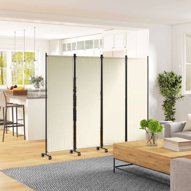 Outsunny Folding Room Divider with Castor Wheels, Rolling Privacy Screen for Home Office Bedroom, 5.6ft Tall