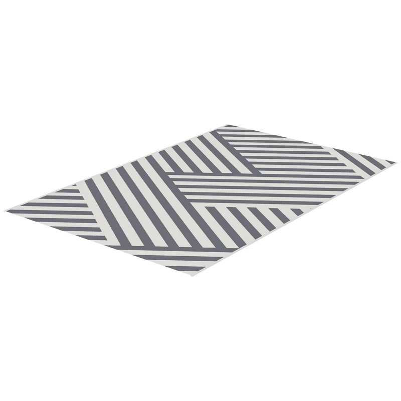 Outsunny Reversible Outdoor RV Rug, Patio Floor Mat, 6'x9' Plastic Straw Rug for Backyard, Deck, Beach, Camping, Grey and Cream