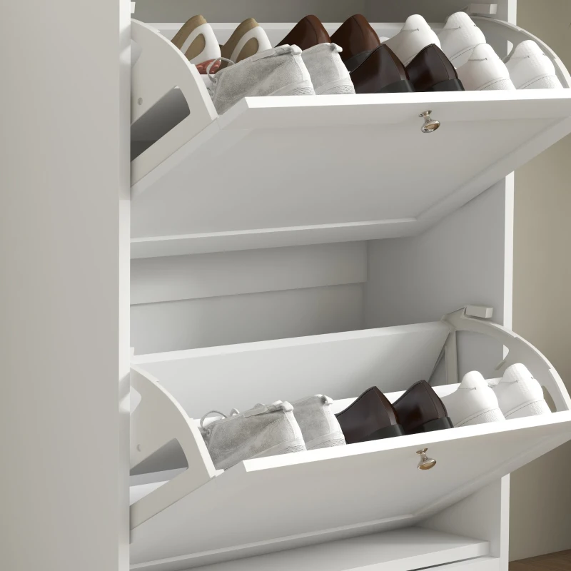 HOMCOM Slim Shoe Storage Cabinet, Modern Shoe Cabinet with 2 Flip Drawers and Adjustable Shelves for 8-12 Pairs, White