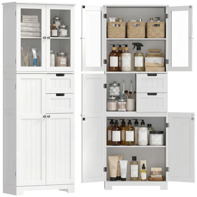 HOMCOM Floor Bathroom Storage Cabinet, Tall Bathroom Cabinet with Adjustable Shelves, for Kitchen, Living Room, White