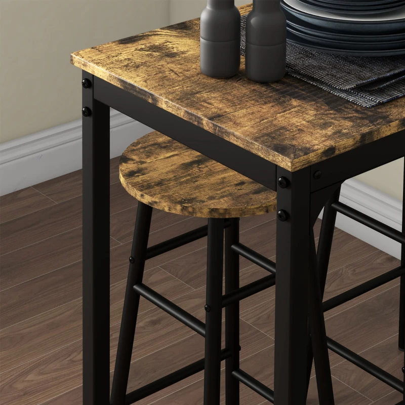 HOMCOM 3-Piece Counter Height Bar Table and Chairs, Dining Table and Chairs Set for 2, Pub Table and Chairs