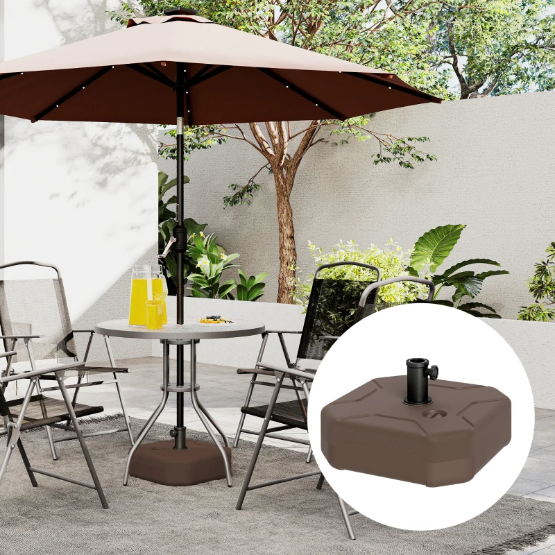 Outsunny Square Patio Umbrella Base Holder, Heavy Duty Outdoor Umbrella Stand Base, Filled Up to 55lbs with Sand or 44lbs with Water for Garden, Poolside, Brown