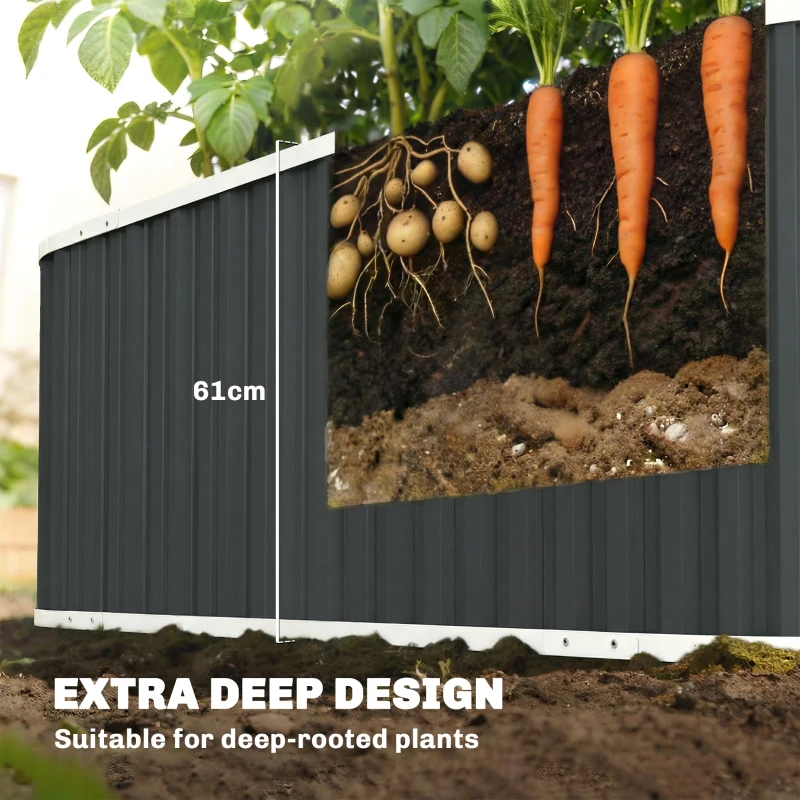 Outsunny Galvanized Raised Garden Bed, Deep Root Planter Box, Outdoor Garden Bed with Plant Labels, 7' x 2' x 2', Dark Grey