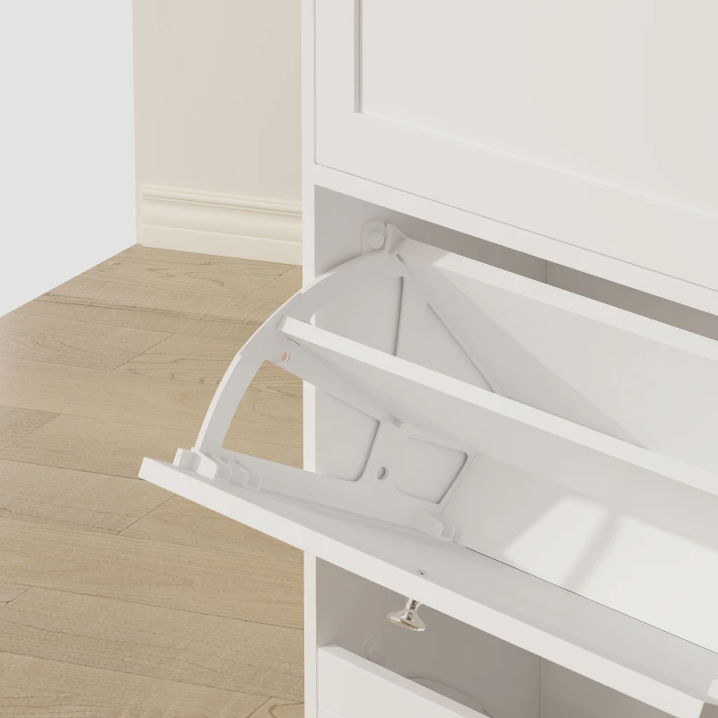 HOMCOM Modern Shoe Storage Cabinet with 4 Flip Drawers and Adjustable Shelves, Shoe Cabinet for 18-24 Pairs of Shoes, White