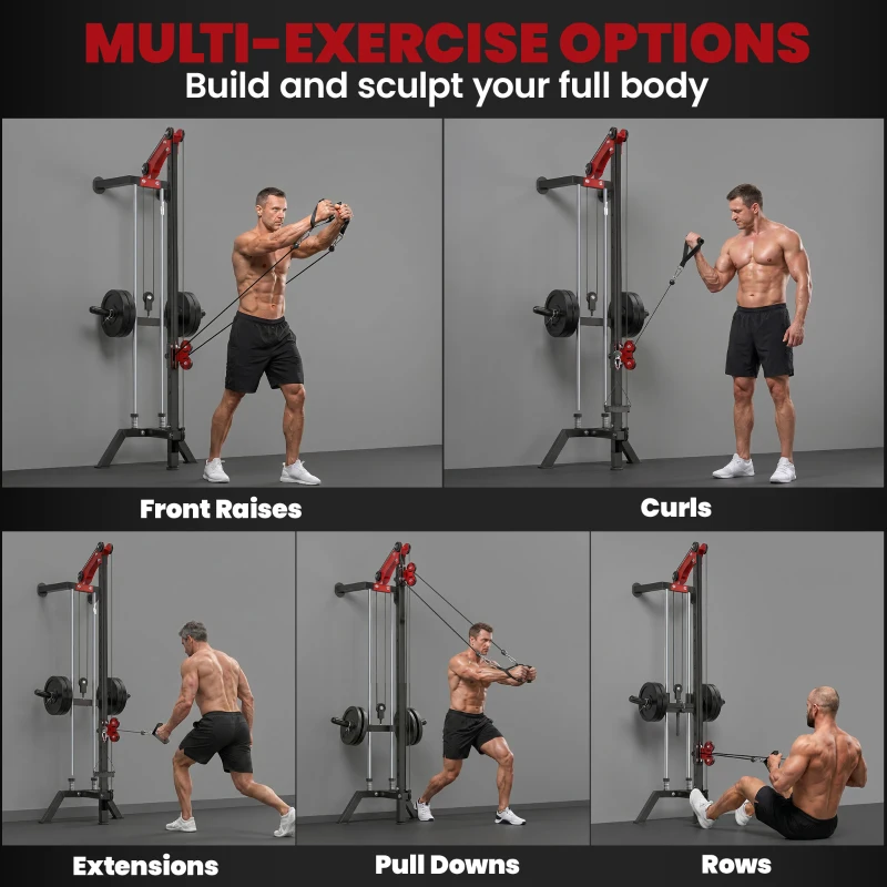 Soozier Wall Mount Cable Station, 16 Positions Adjustable Pulley Machine, Cable Crossover Machine with Handle Bar
