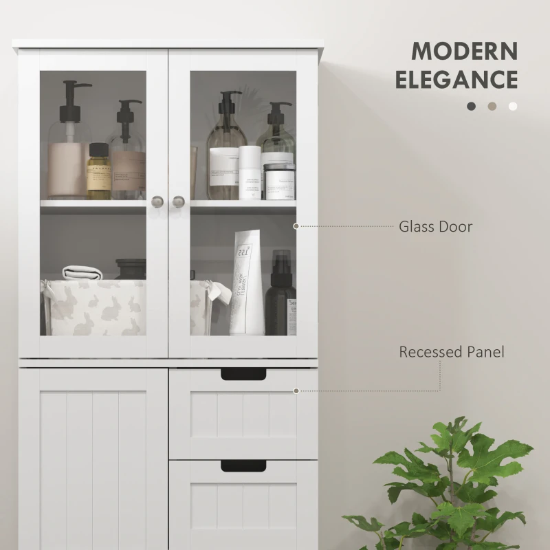 HOMCOM Floor Bathroom Storage Cabinet, Tall Bathroom Cabinet with Adjustable Shelves, for Kitchen, Living Room, White