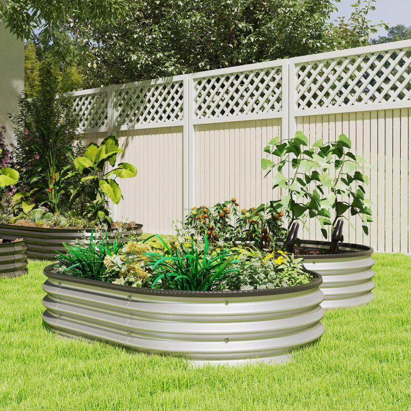 Outsunny 2Pcs Galvanized Raised Garden Bed, 4 x 3 x 1 ft Modular Metal Garden Beds with Rubber Strip Edging, Silver
