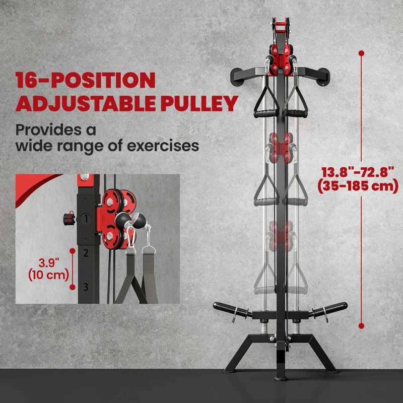 Soozier Wall Mount Cable Station, 16 Positions Adjustable Pulley Machine, Cable Crossover Machine with Handle Bar