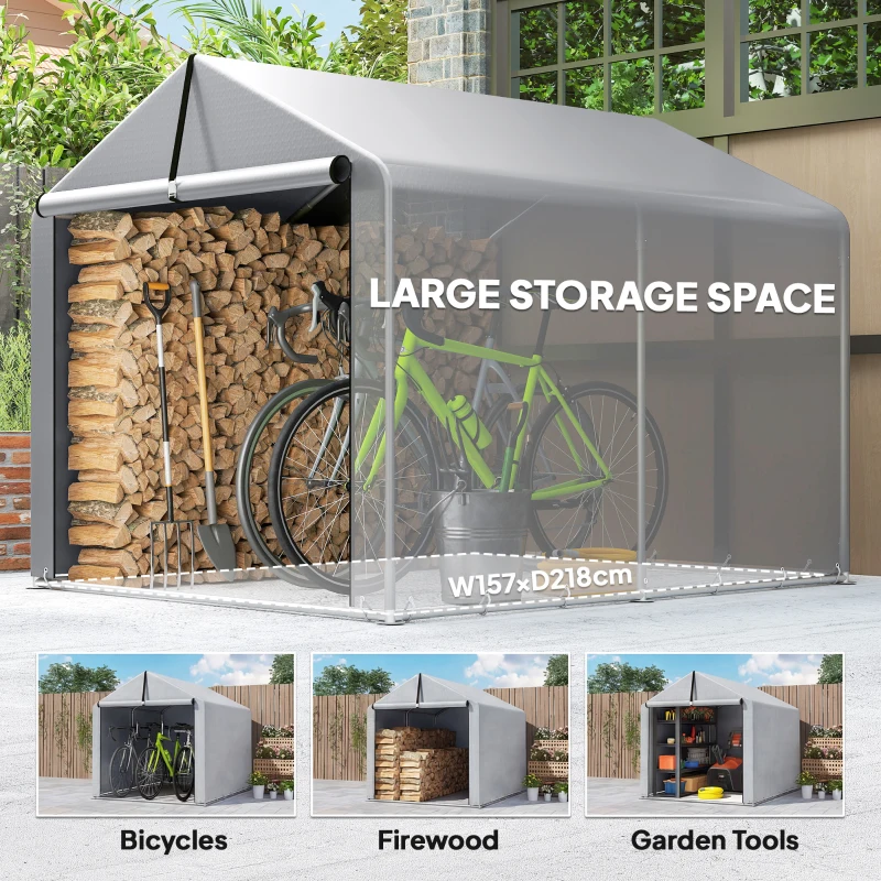 Outsunny 7' x 5' Portable Shed, Waterproof Bike Tent with Roll-up Zipper Door and Galvanized Metal Frame for Bike