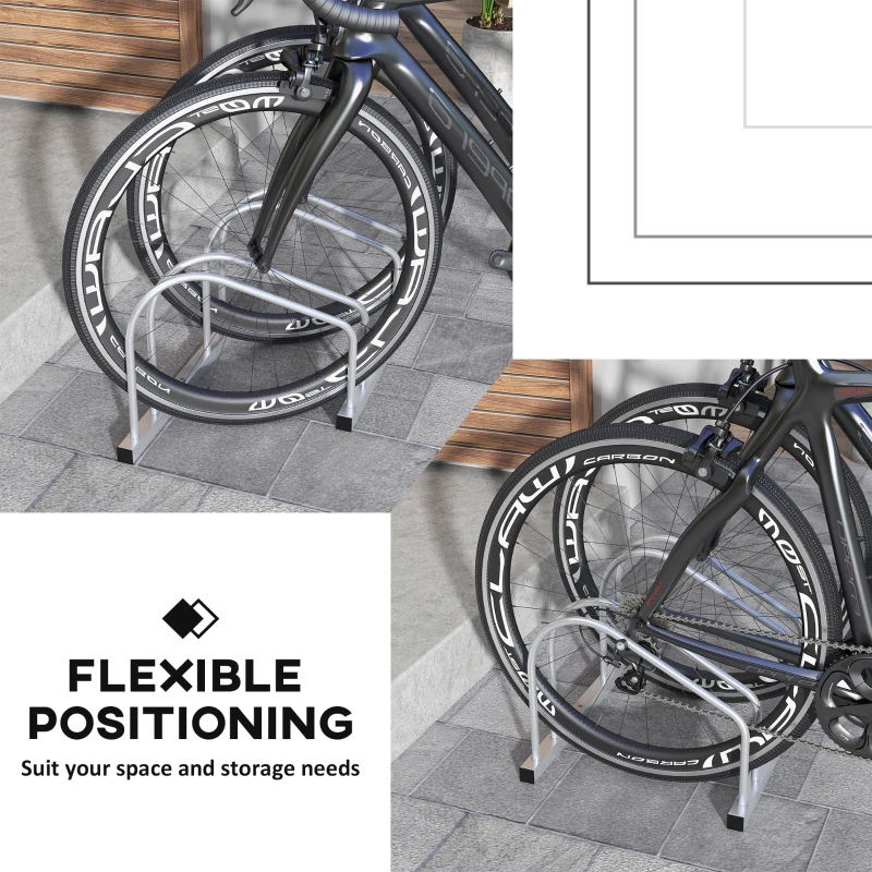 HOMCOM 2-Bike Adjustable Bike Rack, Steel Bike Stand, Ground Mount Garage Organizer for Indoor and Outdoor Use, Silver