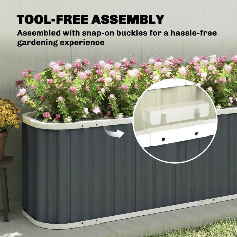 Outsunny Galvanized Raised Garden Bed, Deep Root Planter Box, Outdoor Garden Bed with Plant Labels, 7' x 2' x 2', Dark Grey