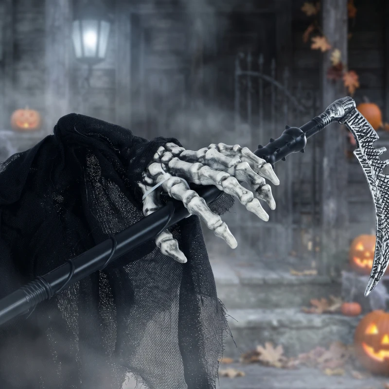 HOMCOM 6FT Life Size Halloween Animatronics, Animated Grim Reaper Halloween Decorations with Sound Touch Activated and LED Eyes