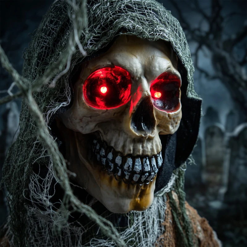HOMCOM 5.6 ft Animated Grim Reaper, Life-Size Halloween Animatronic with Moving Hands/Head, Glowing Eyes, Creepy Sound