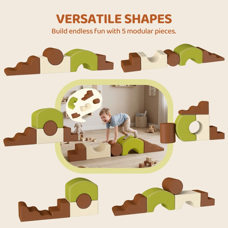 Qaba 5-Piece Foam Climbing Blocks with Non-Slip Bottom, Removable Washable Cover for Crawling or Building, Playroom, Nursery