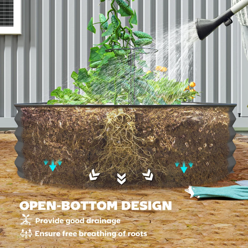 Outsunny 6' x 3' x 1' Large Outdoor Planter Box, Galvanized Raised Garden Bed with Metal Plant Stake, Dark Grey