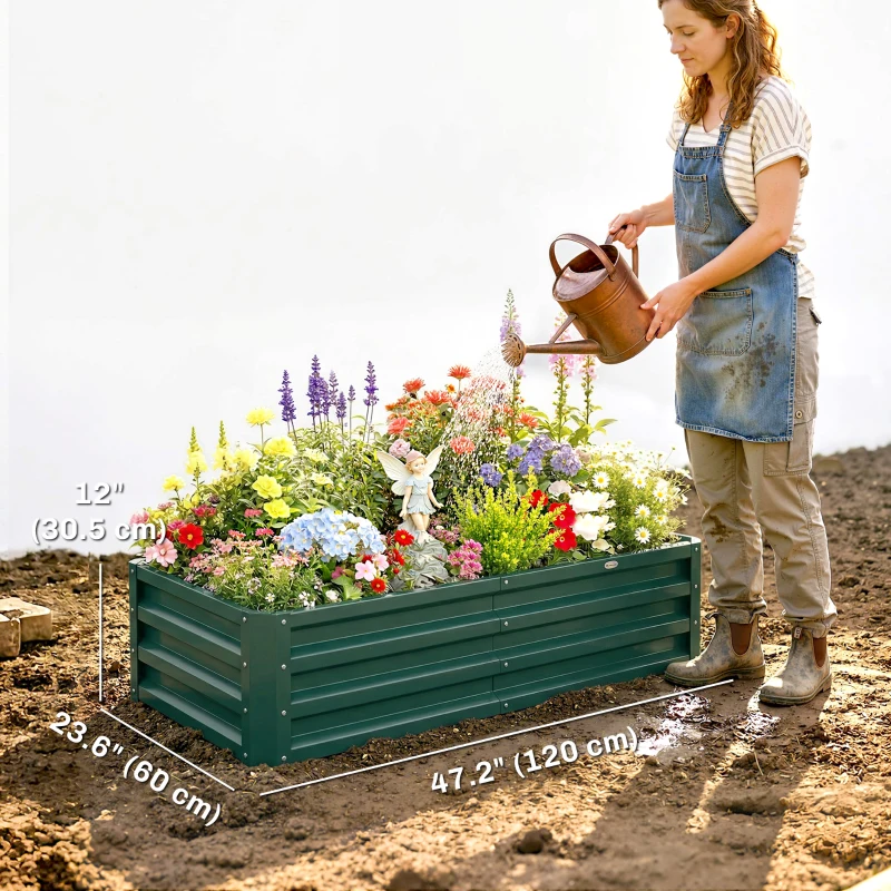 Outsunny 4' x 2' x 1' Raised Garden Bed, Set of 2 Galvanized Planter Box for Vegetables, Flowers, Herbs, Green