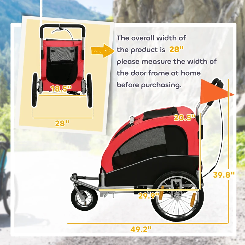 Aosom 2 in 1 Dog Bike Trailer, Foldable Pet Stroller, Dog Bicycle Trailer with Suspension, for Medium Dogs up to  44 LBS, Red