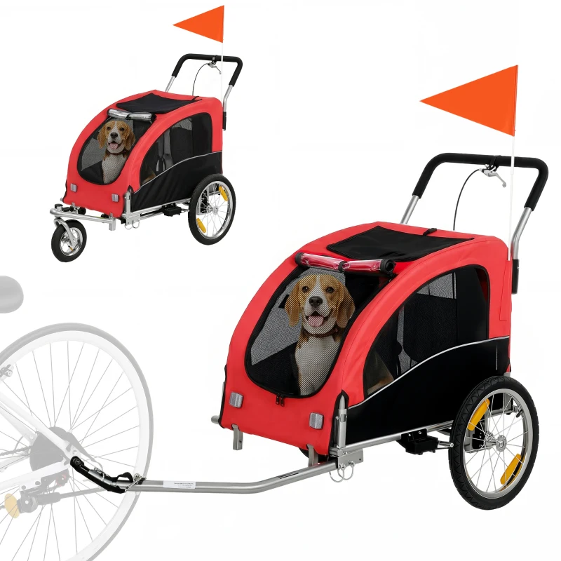Aosom 2 in 1 Dog Bike Trailer, Foldable Pet Stroller, Dog Bicycle Trailer with Suspension, for Medium Dogs up to  44 LBS, Red