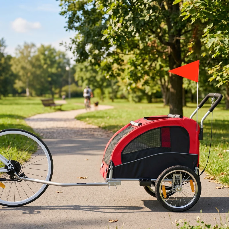 Aosom 2 in 1 Dog Bike Trailer, Foldable Pet Stroller, Dog Bicycle Trailer with Suspension, for Medium Dogs up to  44 LBS, Red