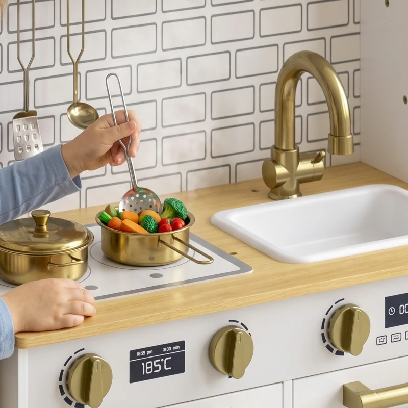 Qaba Play Kitchen, Kids Kitchen Playset with Coffee Maker, Ice Maker, Clicking Knobs, Storage, Accessories for 3-8 Years