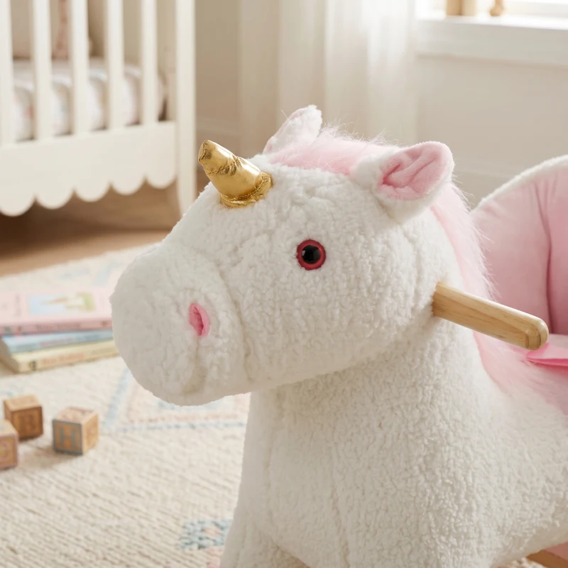 Qaba Unicorn Baby Rocking Horse, Kids Ride on Toy with Realistic Sound, Seat Belt for Toddlers 12-36 Months, White