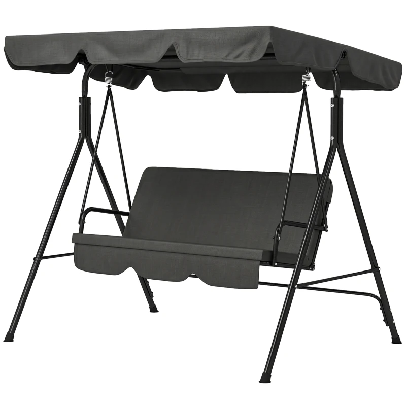 Outsunny 3-Seat Outdoor Patio Swing Chair with Removable Cushion, Steel Frame Stand and Adjustable Tilt Canopy for Patio, Garden, Poolside, Balcony, Backyard, Black
