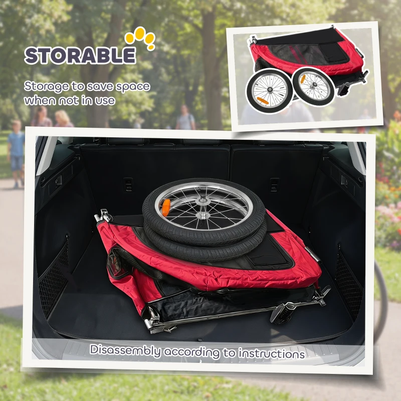Aosom 2 in 1 Dog Bike Trailer, Foldable Pet Stroller, Dog Bicycle Trailer with Suspension, for Medium Dogs up to  44 LBS, Red