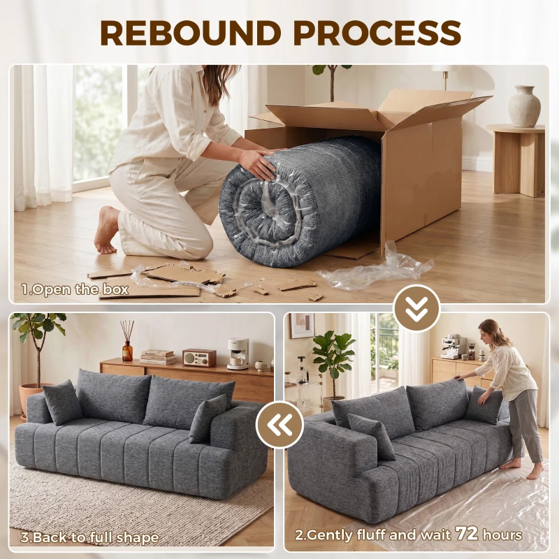 HOMCOM 3 Seater Sofa, Chenille Boneless Cloud Couch with Thick Spring Cushion, Wide and Deep Seat, Wide Armrests, Grey