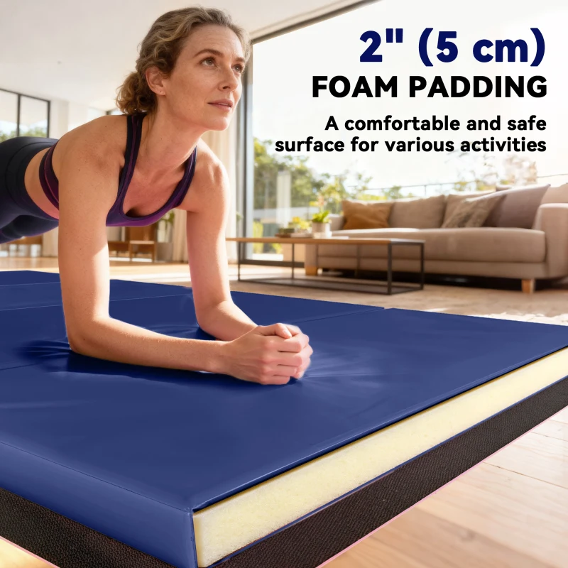 Soozier 4'x10'x2" Folding Gymnastics Tumbling Mat, Exercise Mat with Carrying Handles for Yoga, MMA, Martial Arts, Blue