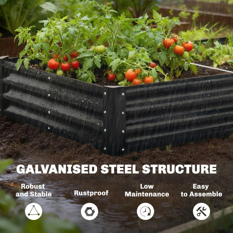 Outsunny Galvanized Garden Beds with Open Bottom, Outdoor Planter Box for Herbs Vegetables, 6 x 3 x 1ft, Black